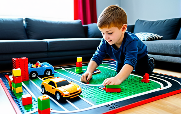 **

"A child enthusiastically designing an RC car racetrack layout on paper, surrounded by colorful toys and building blocks, fully clothed, appropriate attire, safe for work, perfect anatomy, natural proportions, family-friendly, bright lighting, indoor setting."

**